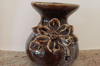 Wazon panterka z kwiatem brązowy PRL